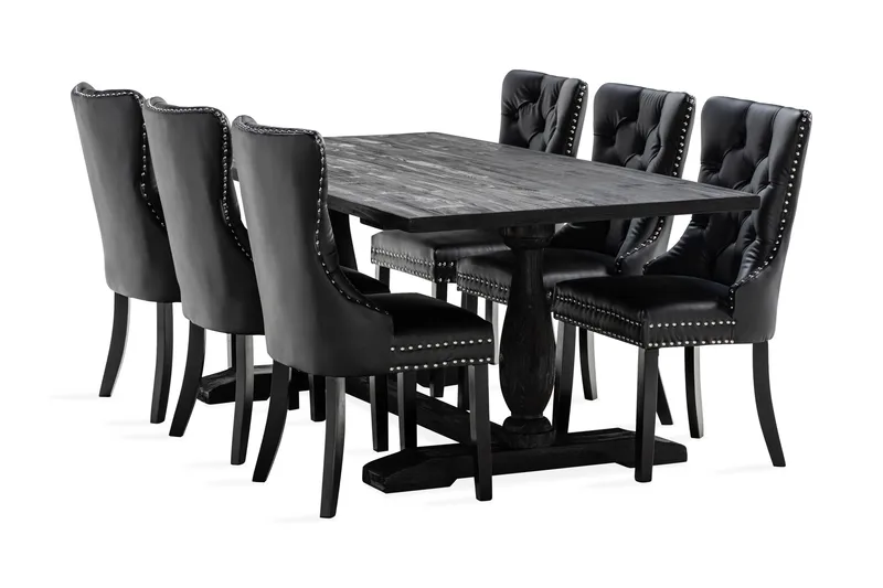 Dijon Spisegruppe 200 cm inkl. 6 Bergviken Stoler Kunstlær, Brun