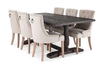 Dijon Spisegruppe 200 cm Rektangulær med 6 Viktoria Stoler - Vintage Tre / Beige Tre - Møbler - Bord - Spisegruppe