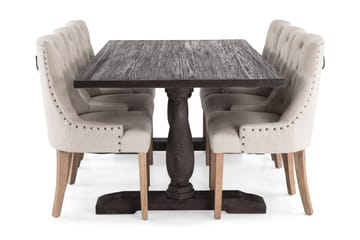Dijon Spisegruppe 200 cm Rektangulær med 6 Viktoria Stoler - Vintage Tre / Beige Tre - Møbler - Bord - Spisegruppe