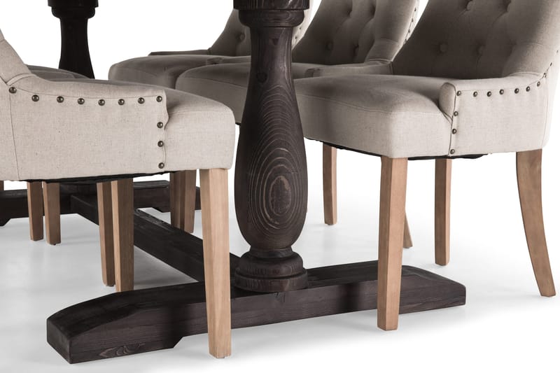Dijon Spisegruppe 200 cm Rektangulær med 6 Viktoria Stoler - Vintage Tre / Beige Tre - Møbler - Bord - Spisegruppe