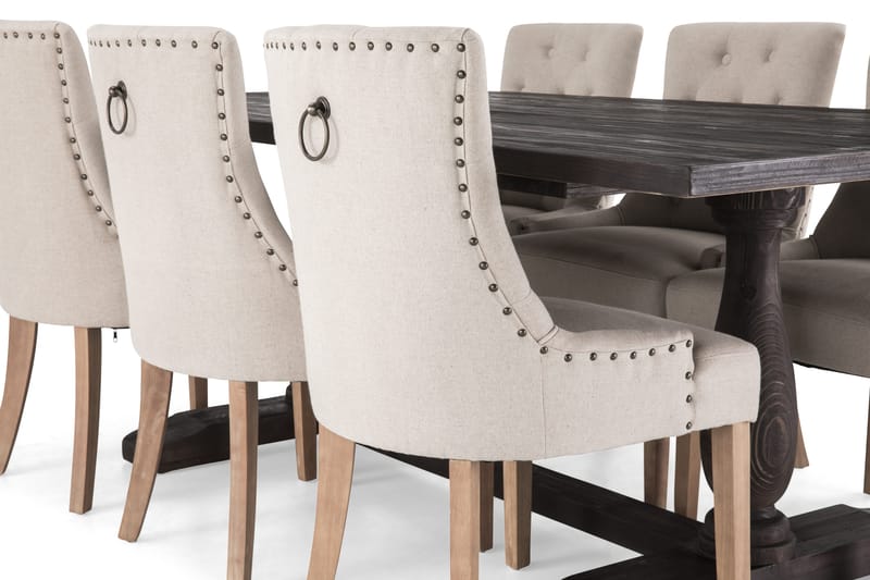 Dijon Spisegruppe 200 cm Rektangulær med 6 Viktoria Stoler - Vintage Tre / Beige Tre - Møbler - Bord - Spisegruppe
