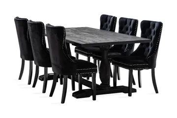Dijon Spisegruppe 200 cm Rektangulært Spisebord med 6 Bergviken Stoler - Brun / Svart / Fløyel - Oppbevaring - Oppbevaringsmøbler - Sideboard & skjenk