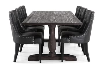 Dijon Spisegruppe 200 cm Rektangulært Spisebord med 6 Tuva Stoler - Vintage Tre / Svart PU - Møbler - Bord - Spisegruppe