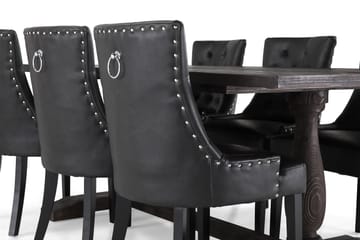 Dijon Spisegruppe 200 cm Rektangulært Spisebord med 6 Tuva Stoler - Vintage Tre / Svart PU - Møbler - Bord - Spisegruppe