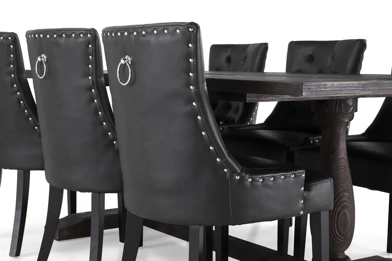 Dijon Spisegruppe 200 cm Rektangulært Spisebord med 6 Tuva Stoler - Vintage Tre / Svart PU - Møbler - Bord - Spisegruppe