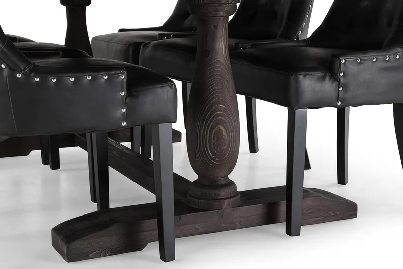 Dijon Spisegruppe 200 cm Rektangulært Spisebord med 6 Tuva Stoler - Vintage Tre / Svart PU - Møbler - Bord - Spisegruppe