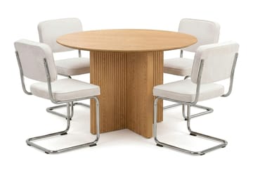 Edda spisegruppe rund 110 cm eik med 4 Milva spisestoler - Eik - Møbler - Bord - Spisegruppe