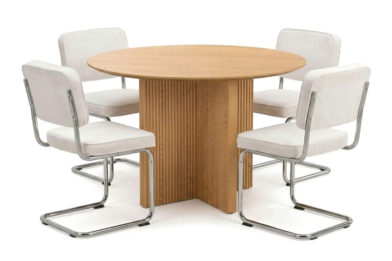 Edda spisegruppe rund 110 cm eik med 4 Milva spisestoler - Eik - Møbler - Bord - Spisegruppe