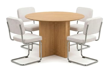 Edda spisegruppe rund 110 cm eik med 4 Milva spisestoler - Eik - Møbler - Bord - Spisegruppe