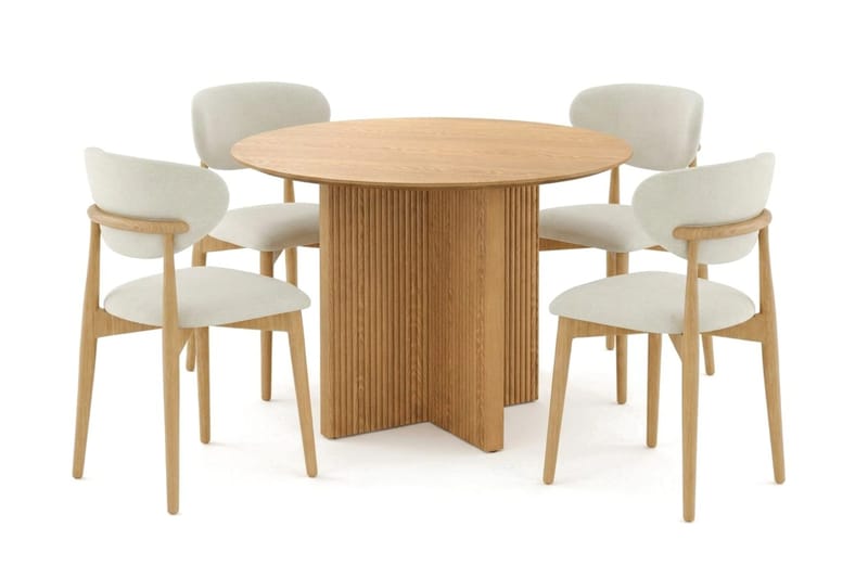 Edda spisegruppe rund 110 cm eik med 4 Molly spisestoler, Eik