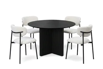 Edda spisegruppe rund 110 cm Svart med 4 Lucy spisestoler - Svart - Møbler - Bord - Spisegruppe