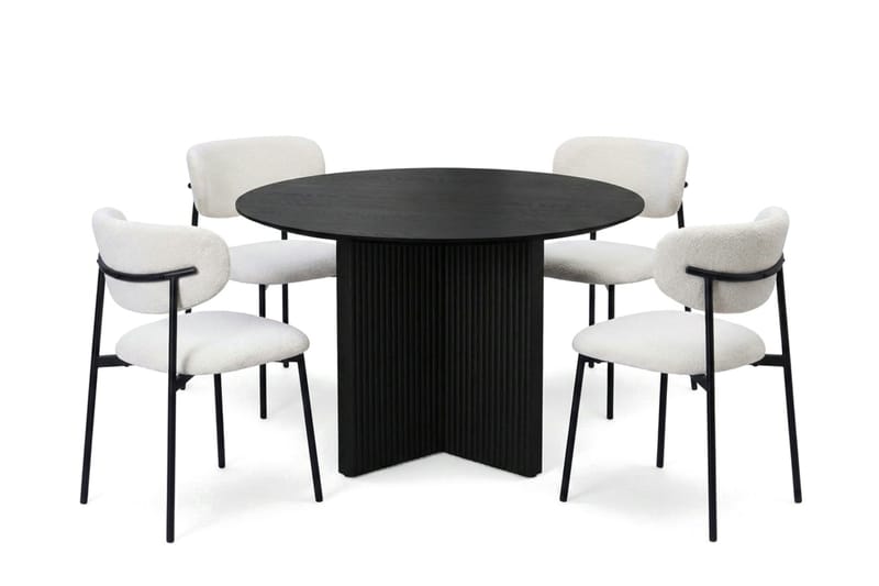 Edda spisegruppe rund 110 cm Svart med 4 Lucy spisestoler, Svart