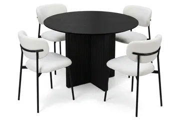 Edda spisegruppe rund 110 cm Svart med 4 Lucy spisestoler - Svart - Møbler - Bord - Spisegruppe