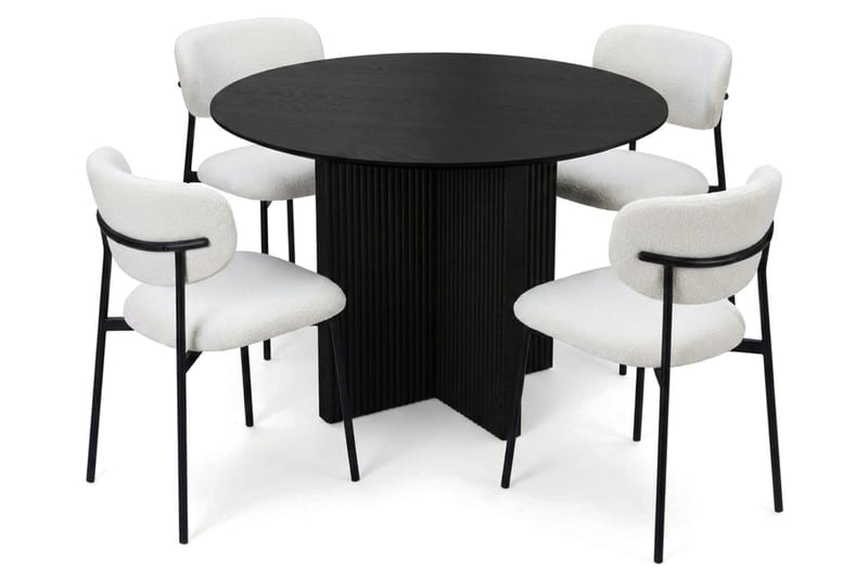 Edda spisegruppe rund 110 cm Svart med 4 Lucy spisestoler - Svart - Møbler - Bord - Spisegruppe