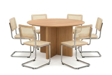 Edda spisegruppe rund 130 cm eik med 6 Build spisestoler - Eik - Møbler - Bord - Spisegruppe