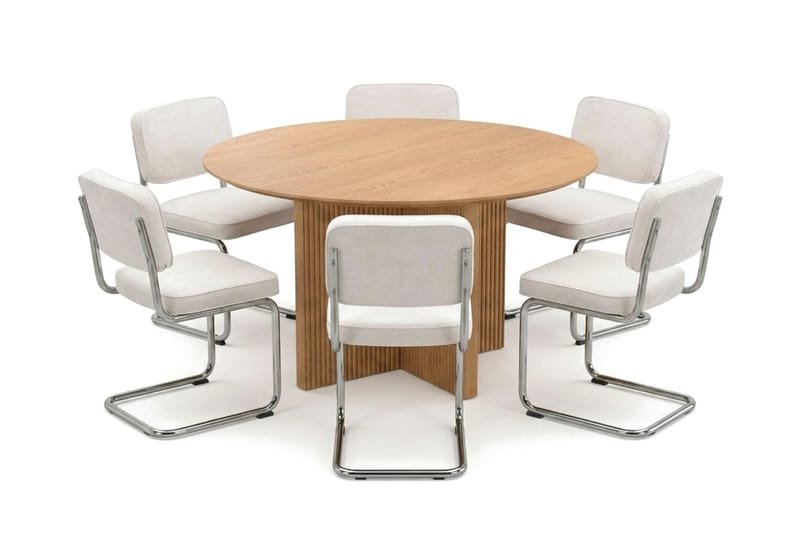 Edda spisegruppe rund 130 cm eik med 6 Milva spisestoler - Eik - Møbler - Bord - Spisegruppe