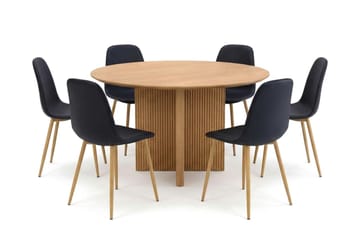 Edda spisegruppe rund 130 cm eik med 6 Nibe spisestoler - Eik - Møbler - Bord - Spisegruppe