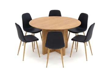 Edda spisegruppe rund 130 cm eik med 6 Nibe spisestoler - Eik - Møbler - Bord - Spisegruppe