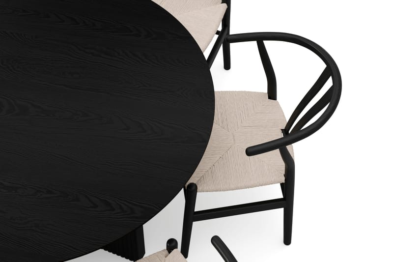 Edda spisegruppe rund 130 cm svart med 6 Dastoori spisestoler - Svart - Møbler - Bord - Spisegruppe