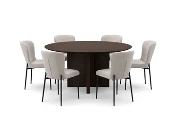 Edda spisegruppe rund 150 cm røkt eik med 6 Elsie spisestoler - Røkt eik/beige - Møbler - Bord - Spisegruppe