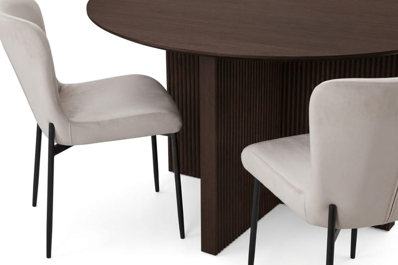 Edda spisegruppe rund 150 cm røkt eik med 6 Elsie spisestoler - Røkt eik/beige - Møbler - Bord - Spisegruppe