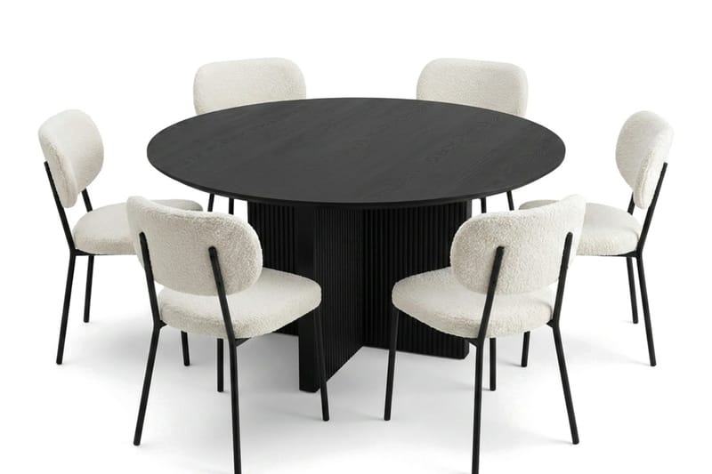 Edda spisegruppe rundt 130 cm svart med 6 Gemmiano spisestoler, Svart
