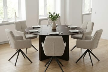 Edda spisegruppe rundt 150 cm røkt eik med 6 Torsby spisestoler - Røkt eik - Møbler - Bord - Spisegruppe