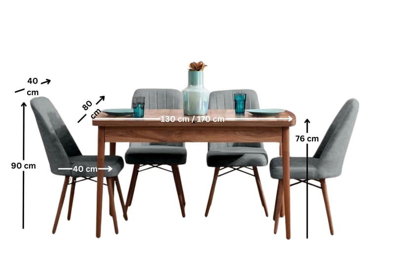 Extendable Dining Table & Chairs Set (5 Pieces) Homitis - Møbler - Bord - Spisegruppe