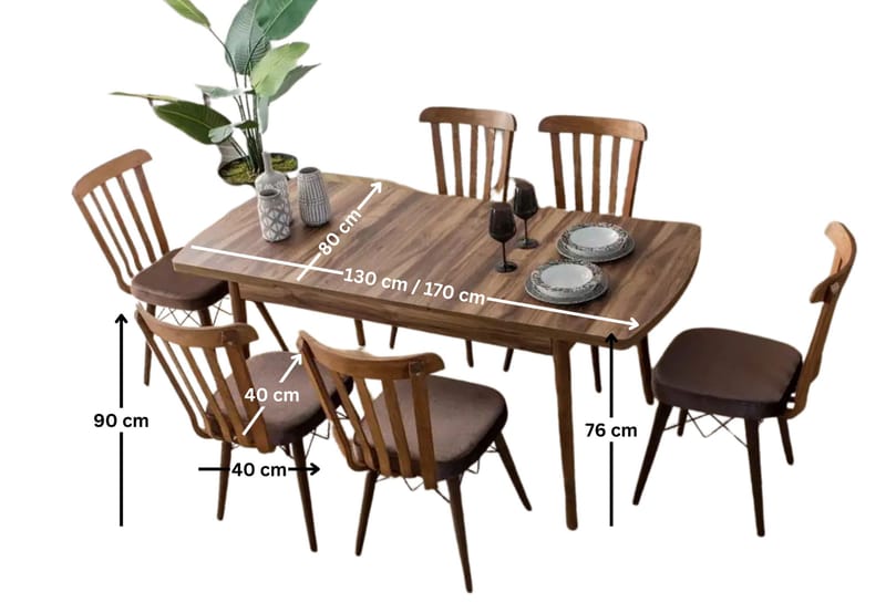 Extendable Dining Table & Chairs Set (7 Pieces) Homitis - Møbler - Bord - Spisegruppe