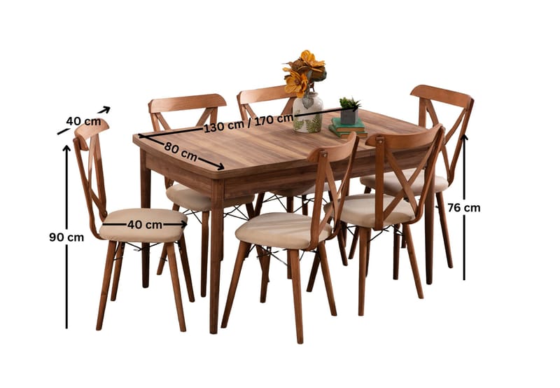 Extendable Dining Table & Chairs Set (7 Pieces) Homitis - Møbler - Bord - Spisegruppe