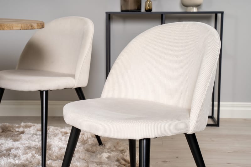 Ezra Spisegruppe 100 cm Rund inkl. 4 Valera Cordfløyelstoler - Teak/Svart/Beige - Møbler - Bord - Spisegruppe