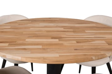 Ezra Spisegruppe 100 cm Rund inkl. 4 Valera Cordfløyelstoler - Teak/Svart/Beige - Møbler - Bord - Spisegruppe