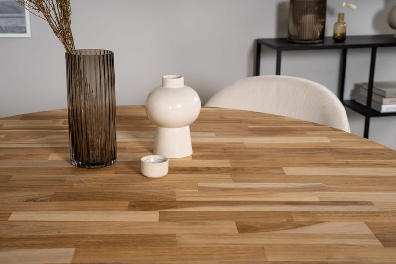 Ezra Spisegruppe 100 cm Rund inkl. 4 Valera Cordfløyelstoler - Teak/Svart/Beige - Møbler - Bord - Spisegruppe