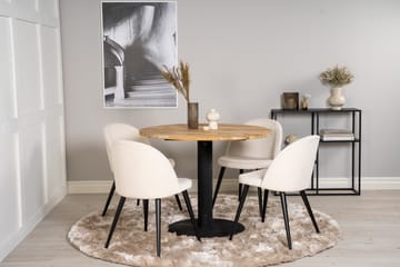Ezra Spisegruppe 100 cm Rund inkl. 4 Valera Cordfløyelstoler - Teak/Svart/Beige - Møbler - Bord - Spisegruppe