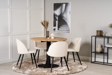 Ezra Spisegruppe 100 cm Rund inkl. 4 Valera Cordfløyelstoler - Teak/Svart/Beige - Møbler - Bord - Spisegruppe