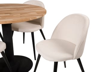 Ezra Spisegruppe 100 cm Rund inkl. 4 Valera Cordfløyelstoler - Teak/Svart/Beige - Møbler - Bord - Spisegruppe