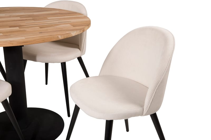 Ezra Spisegruppe 100 cm Rund inkl. 4 Valera Cordfløyelstoler - Teak/Svart/Beige - Møbler - Bord - Spisegruppe