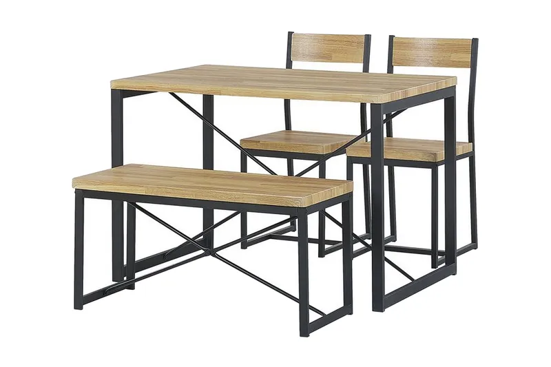 Flixton Spisegruppe 110 cm Inkl. 2 stoler + benk, Lysebrun/Svart