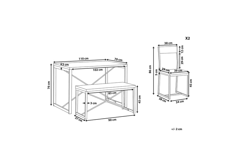 Flixton Spisegruppe 110 cm Inkl. 2 stoler + benk - Lysebrun/Svart - Møbler - Bord - Spisegruppe