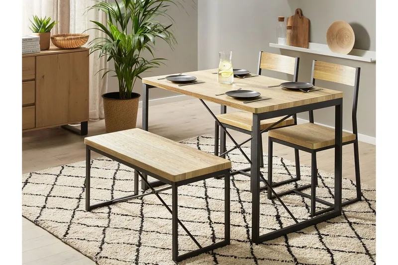 Flixton Spisegruppe 110 cm Inkl. 2 stoler + benk - Lysebrun/Svart - Møbler - Bord - Spisegruppe