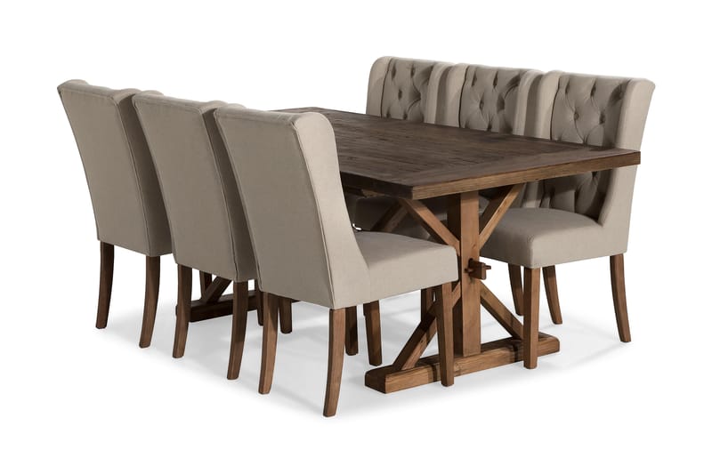 Forlengningsbar Spisegruppe Yorkshire 200 cm m 6 Isolde Stol - Natur|Beige|Grå - Møbler - Bord - Spisegruppe
