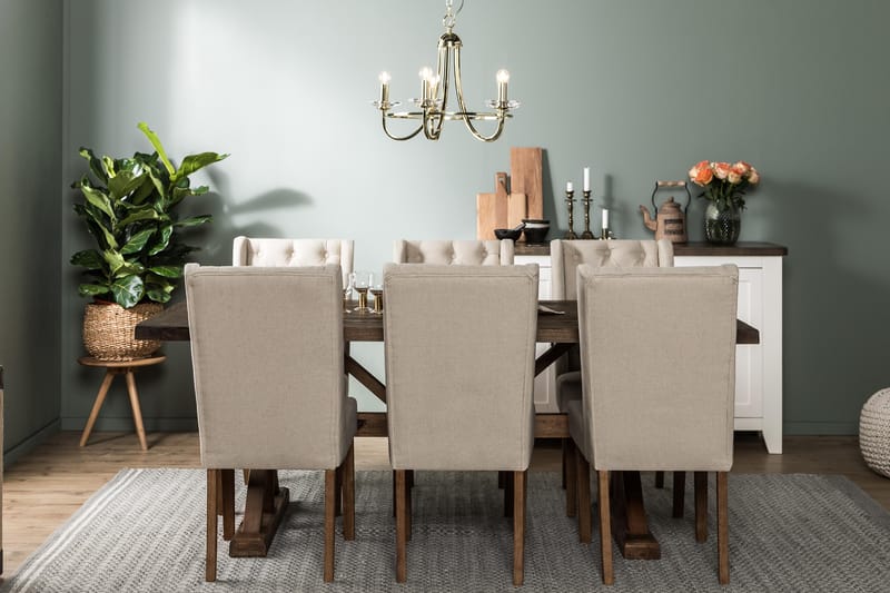 Forlengningsbar Spisegruppe Yorkshire 200 cm m 6 Isolde Stol - Natur|Beige|Grå - Møbler - Bord - Spisegruppe