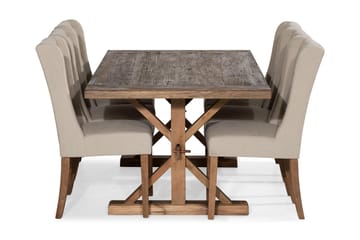 Forlengningsbar Spisegruppe Yorkshire 200 cm m 6 Isolde Stol - Natur|Beige|Grå - Møbler - Bord - Spisegruppe