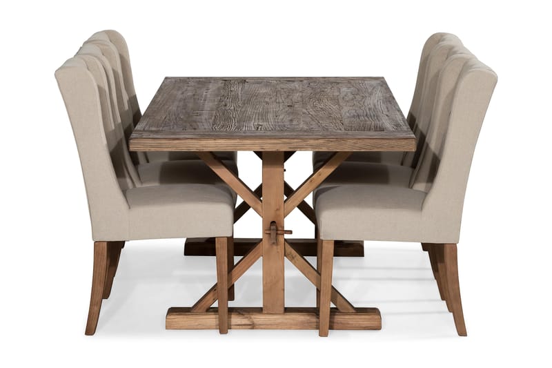 Forlengningsbar Spisegruppe Yorkshire 200 cm m 6 Isolde Stol - Natur|Beige|Grå - Møbler - Bord - Spisegruppe