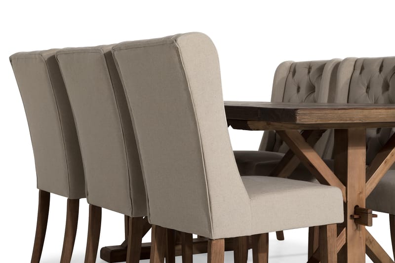 Forlengningsbar Spisegruppe Yorkshire 200 cm m 6 Isolde Stol - Natur|Beige|Grå - Møbler - Bord - Spisegruppe