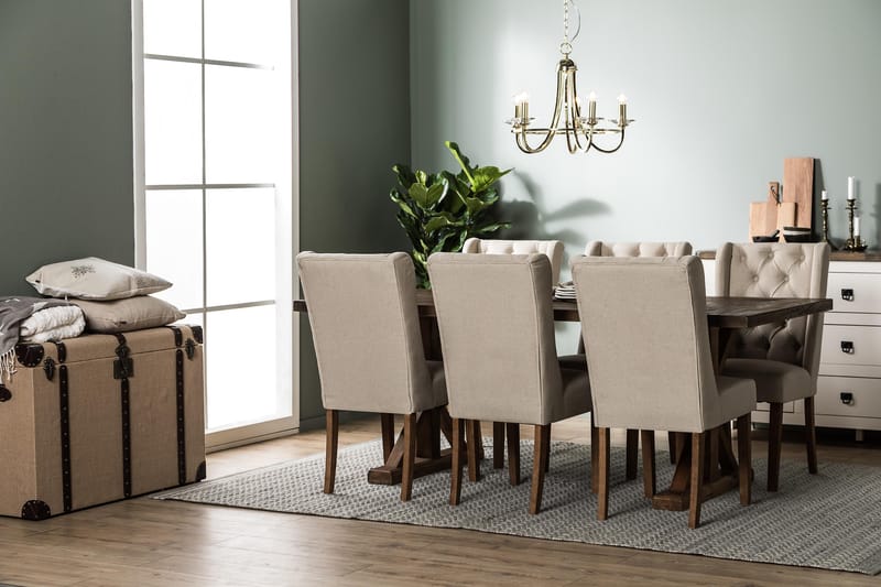 Forlengningsbar Spisegruppe Yorkshire 200 cm m 6 Isolde Stol - Natur|Beige|Grå - Møbler - Bord - Spisegruppe