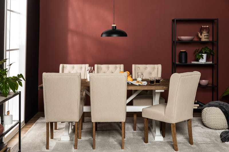 Forlengningsbar Spisegruppe Yorkshire 200 cm m 6 Isolde Stol - Natur|Hvit|Beige - Møbler - Bord - Spisegruppe