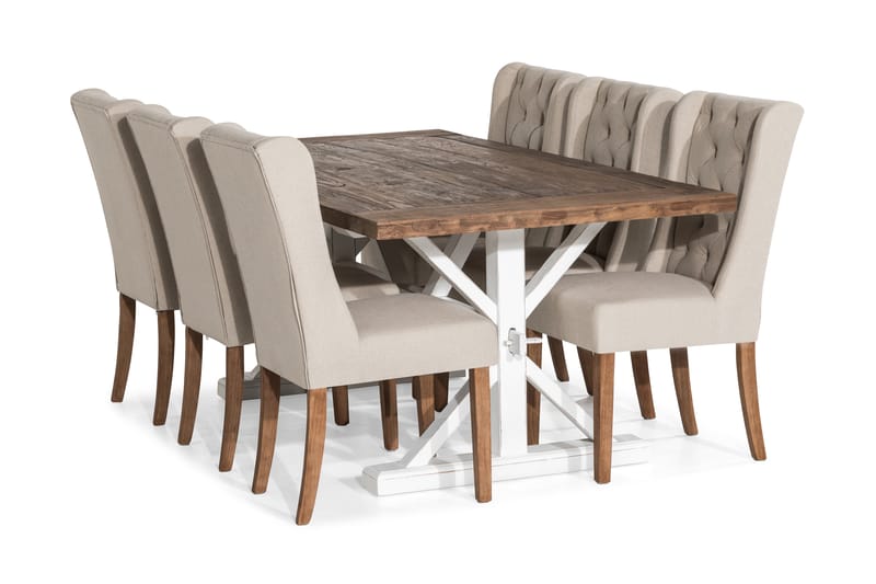 Forlengningsbar Spisegruppe Yorkshire 200 cm m 6 Isolde Stol - Natur|Hvit|Beige - Møbler - Bord - Spisegruppe