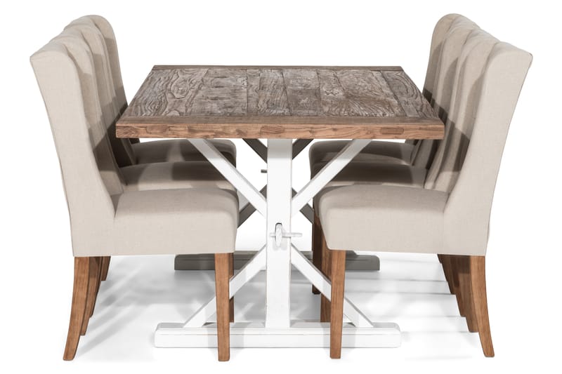 Forlengningsbar Spisegruppe Yorkshire 200 cm m 6 Isolde Stol - Natur|Hvit|Beige - Møbler - Bord - Spisegruppe