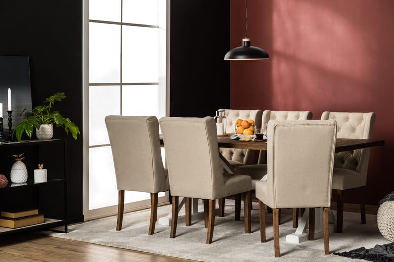Forlengningsbar Spisegruppe Yorkshire 200 cm m 6 Isolde Stol - Natur|Hvit|Beige - Møbler - Bord - Spisegruppe